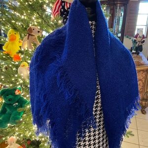 Cobalt Blue Scarf with Fringe Edges. Made in Japan.